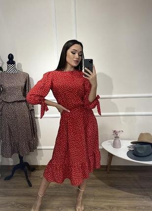 Легка сукня в горох з рюшею6 фото