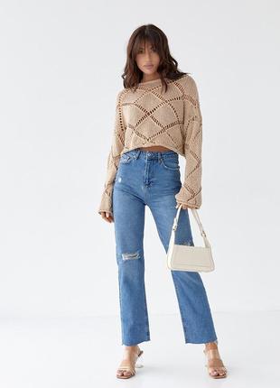 Женский укороченный свитер с узором на весну. мода весна 20236 фото