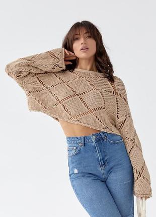 Женский укороченный свитер с узором на весну. мода весна 20232 фото