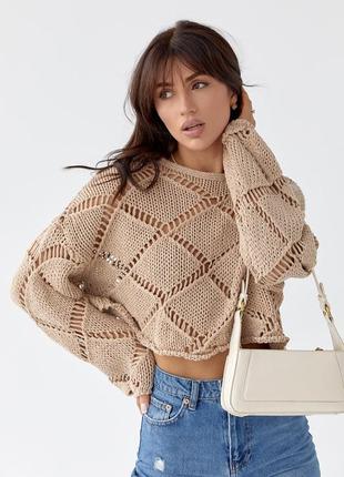 Женский укороченный свитер с узором на весну. мода весна 20234 фото