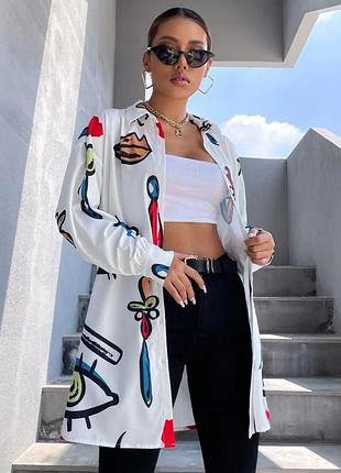 Женская удлиненная рубашка с ярким принтом. мода весна 2023. новинка. стиль.4 фото