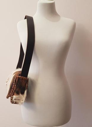 Винтажная сумка через плечо ручной работы кожа мех кросс боди3 фото