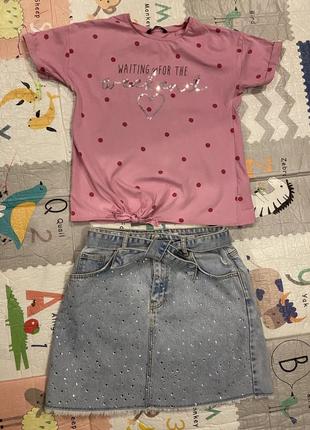 Комплект джинсовая юбка и футболка на 13-14 лет1 фото