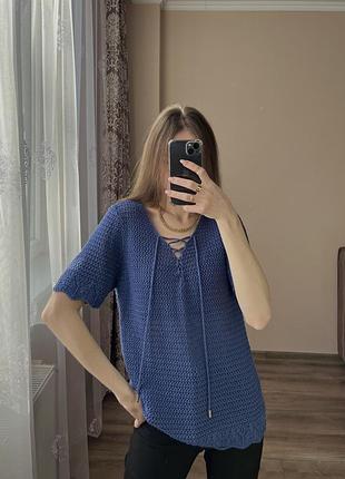 Невероятный васильковый свитерик с завязкой