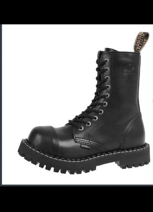 Черевики доотримали розміри унісекс steel 105/106/0 black шкіра 10 дирочні залізний носок метал