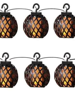 8 лампочек, светодиодная уличная гирлянда лампа в виде шара с пламенем на солнечной батарее