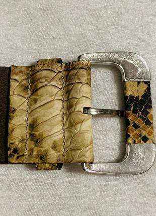 Стильний широкий довгий шкіряний ремінь зі зміїним принтом10 фото