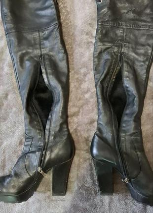 Длинные черные кожаные ботфорты на удобных каблуках, 38.5 размер4 фото