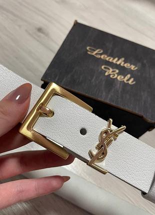 Жіночий шкіряний білий ремінь в стилі ysl yves laurent