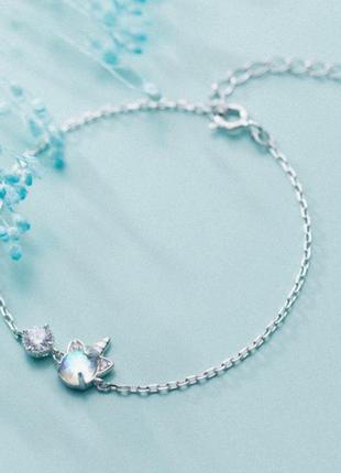 Браслет серебряный единорог с лунным камнем (имитация с гранями, переливается), серебро 925 пробы, длина 16+3 см