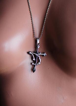 Большой крест с знаком зодиака дева virgo цвет вороненая платина с стразами стразиками камнями камуш1 фото