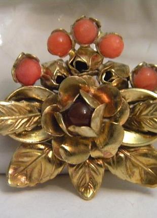 Винтажная шикарная брошь кораллы бижутерия №789