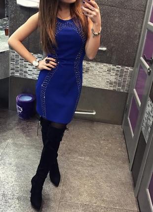 Сукня синя з камінцями міні плаття