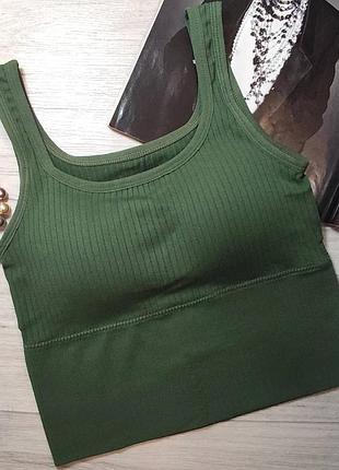 Женский топ в рубчик с широкой резинкой one size зеленый.