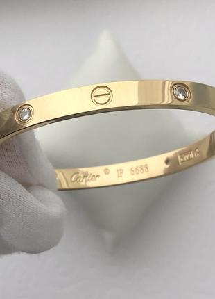 Браслет картье, плоский картье, золотого кольору, love, з камінчиками, без камінчиків
