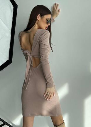 Женское шикарное базовое облегающее платье рубчик с открытой спиной на завязке тренд 2023 весны накладной платеж1 фото