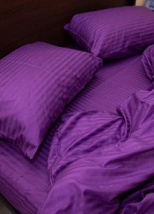 Двоспальний комплект постільної білизни фіолетовий фуксія бузковий страйп сатин віталіна