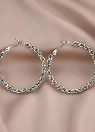 Грановані сережки-кільця під ланцюжок, сережки, прикраси, подарунок, срібло4 фото
