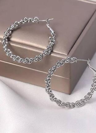 Серьги-кольца под цепочку, серёжки, сережки, украшение, подарок, серебро1 фото