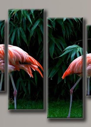 Модульная картина на холсте из 4-х частей "фламинго"