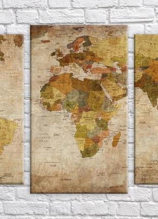 Модульна картина на полотні з 3-х частин "карти світу"
