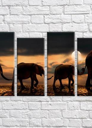 Модульная картина на холсте из 6-ти частей "семья слонов"