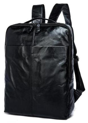 Рюкзак деловой кожаный для ноутбука 2 отделения черный