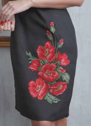 Платье женское лен украиное вв170 платье платье вышивка8 фото