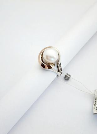 Серебряное кольцо жемчуг золото 16 размер