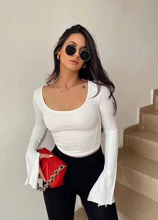 Модна трендова жіноча комфортна стильна красива зручна кофта кофточка якісна з рукавами біла