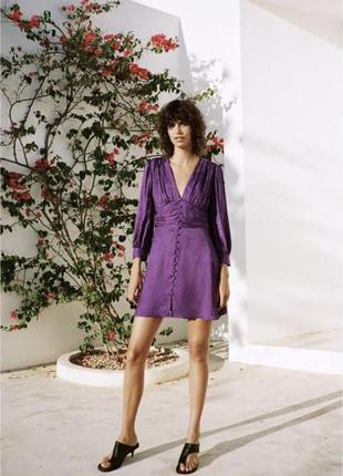 Zara міні сукня фіолетову жакардове плаття xs s m l