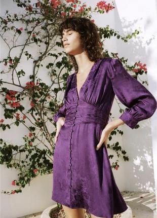 Zara мини платье фиолетовое жаккардовое платье xs s m l9 фото