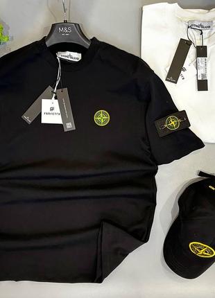 Чорна футболка stone island / футболка стон айленд з патчем