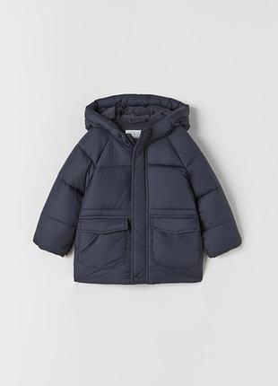 Синяя водоотталкивающая теплая куртка zara пуффер пуховик курточка зара