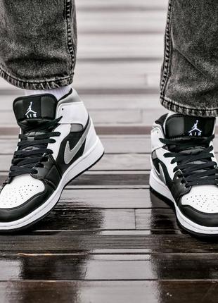 Кроссовки air jordan retro 1 black\grey white7 фото