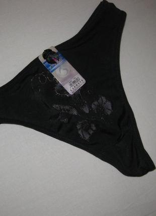 Секси черные трусы стринги км1536 супер тянутся эластичные с золотым напылением листики цветы