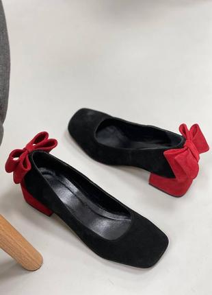 Эксклюзивные туфли лодочки из итальянской кожи и замши женские с бантиком3 фото