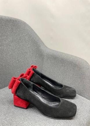 Эксклюзивные туфли лодочки из итальянской кожи и замши женские с бантиком7 фото