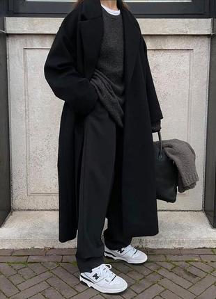 Жіноче якісне пальто з кашеміром халат на затин чорне s m l демісезон