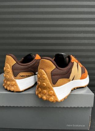 Классные женские кроссовки new balance 327 brown orange коричневые с оранжевым5 фото