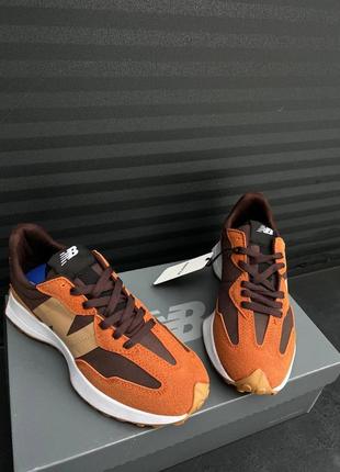 Классные женские кроссовки new balance 327 brown orange коричневые с оранжевым10 фото