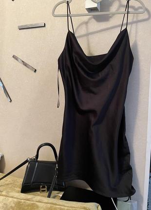 Платье черная сатиновая мини от topshop атласное в бельевом стиле2 фото