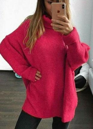 Туніка жіноча рожева подовжена в'язана туніка с горлом