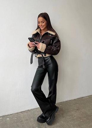 Кожаные брюки клеш