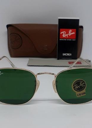 Ray ban 3857 очки унисекс солнцезащитные линзы зеленые стекло в золотом металле2 фото