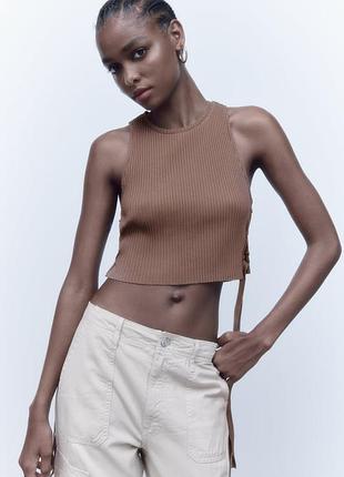 Топ, топік, майка, на зав'язках, в рубчик, з розрізами, zara