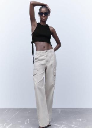 Топ, топік, майка, на зав'язках, в рубчик, з розрізами, zara