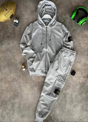 Брендовый мужской костюм стон айленд/качественный костюм stone island серого цвета на каждый день