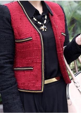 Черно-бордовый твидовый пиджак