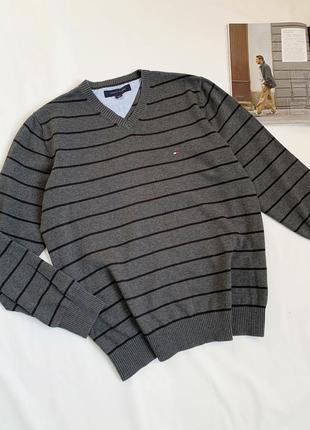 Пуловер, свитер, джемпер, в полоску, серый, оригинал, tommy hilfiger